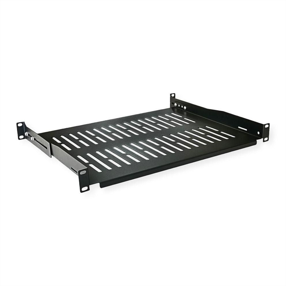 VALUE Rack-Regalboden 19", 26.99.0402 – Festeinbau – 1U – 485 × 350 × 44 mm – 25 kg – schwarz – 1 Stk.