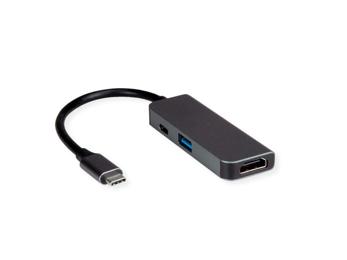 VALUE USB-C zu HDMI Adapter – 4K (3840 × 2160) @ 60 Hz, USB-A (USB 3.2 Gen 1), für Laptop/MacBook