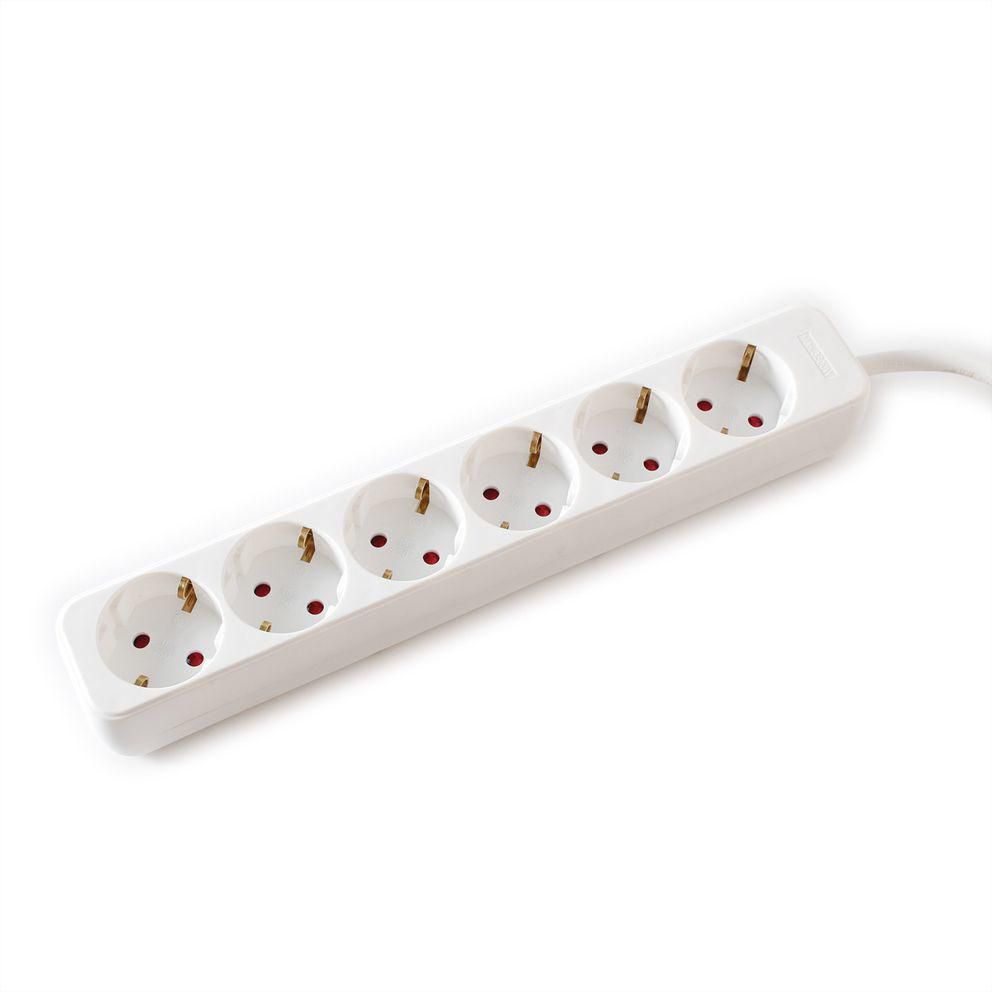 VALUE Steckdosenleiste – 6× Steckdosen, 3 m, ohne Schalter, Weiss