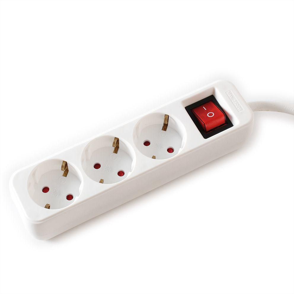VALUE Steckdosenleiste – 3× AC-Ausgänge, 1,5 m, mit Schalter, Weiss