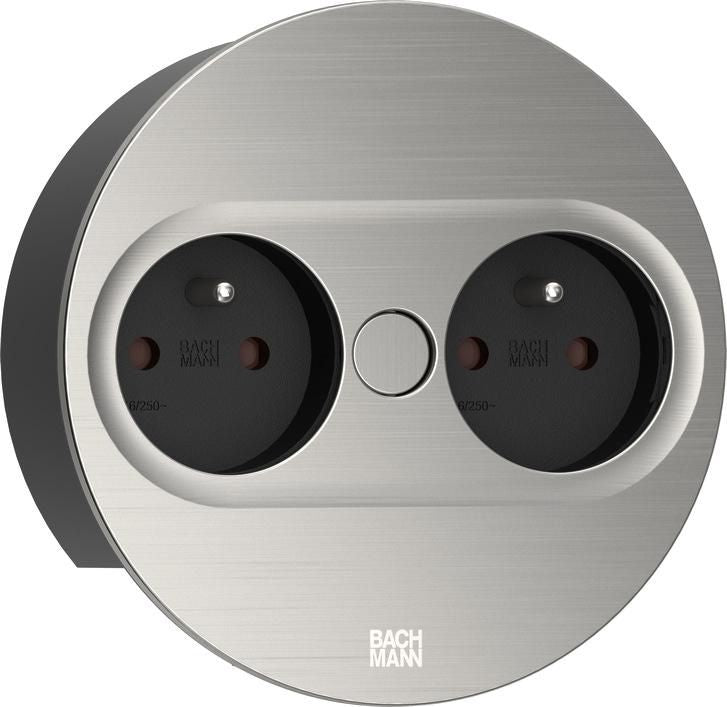 Bachmann TWIST 2 Steckdoseneinheit – 2×Schuko (Typ E/F), Tisch/Einbau, Edelstahl