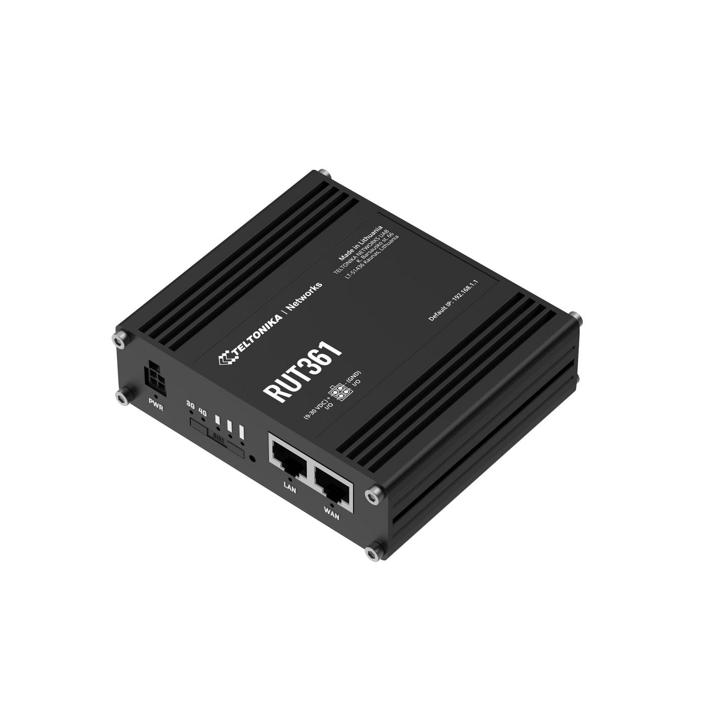 Teltonika RUT361 – 4G-Router, Wi-Fi 4, 2,4 GHz, 2× 100 Mbit/s, Mini-SIM, 9–30 V, Schwarz