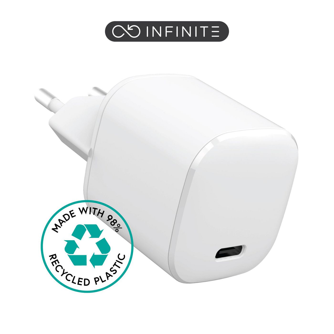 eSTUFF INFINITE (GRS) USB-Ladegerät 20 W – USB-C×1 – PD 3.0, QC 3.0, EU-Stecker (Typ C) – Weiss