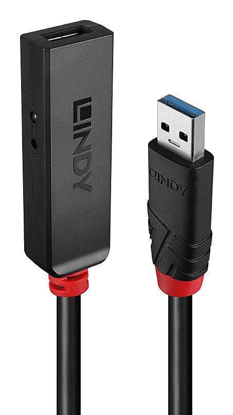 Lindy USB-C Verlängerungskabel (Stecker auf Buchse) – USB 3.2 Gen 1 (5 Gbit/s) – 10 m – LED-Anzeige – Schwarz
