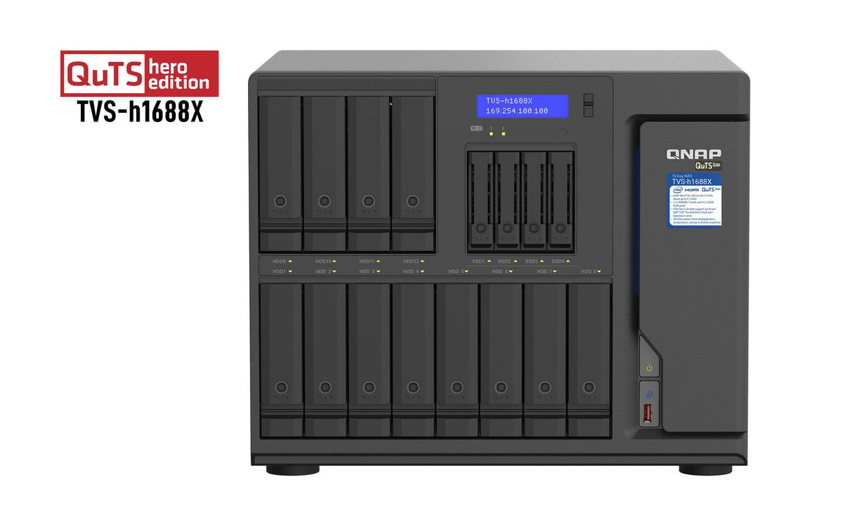 QNAP 16-Bay Tower NAS – Intel Xeon W-1250, 32 GB RAM, 10GbE, QuTS hero, für 2,5"/3,5"/M.2 HDD/SSD, SATA