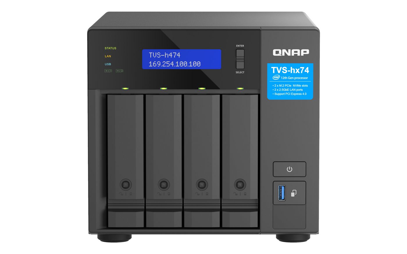 QNAP TVS-H TVS-H474-PT-8G Speichergerät – 2× 2,5 GbE, 4 Bay, 8 GB DDR4