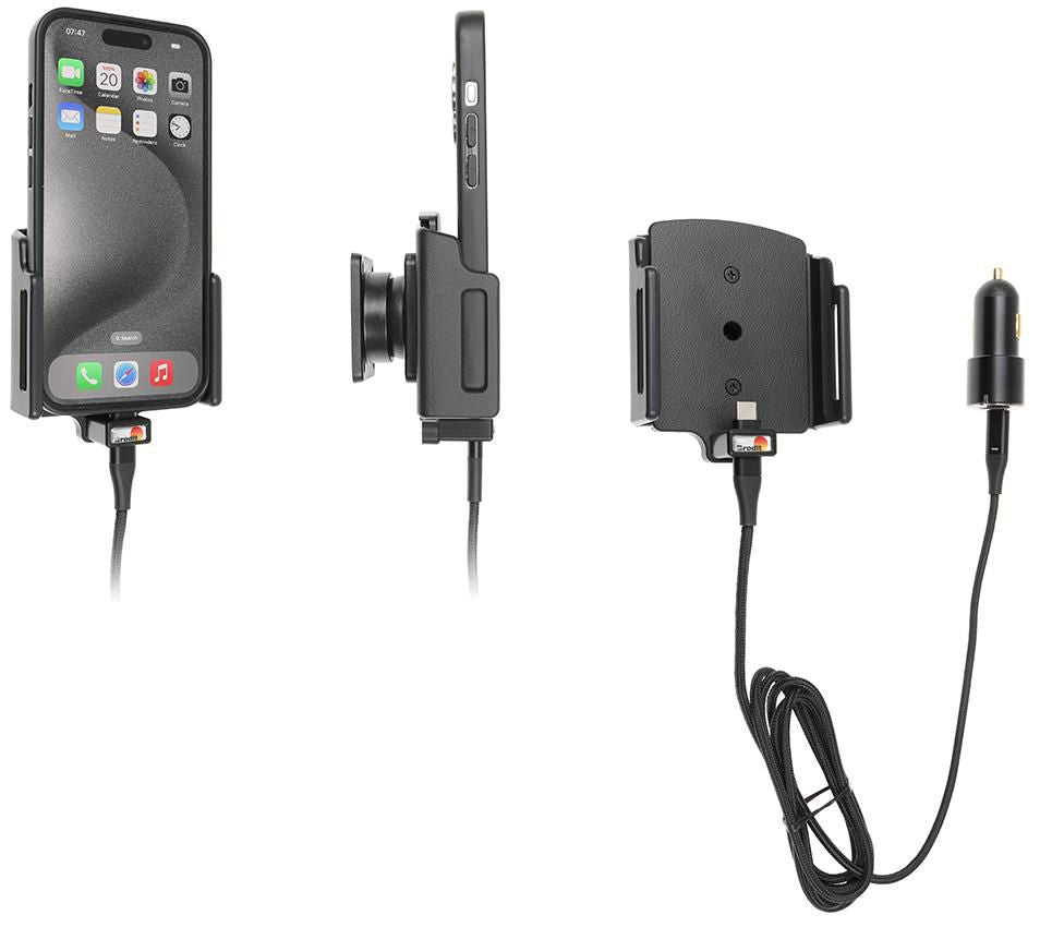 Brodit Kfz-Ladehalterung – Schraubbefestigung – für iPhone 15–16 – Schwarz