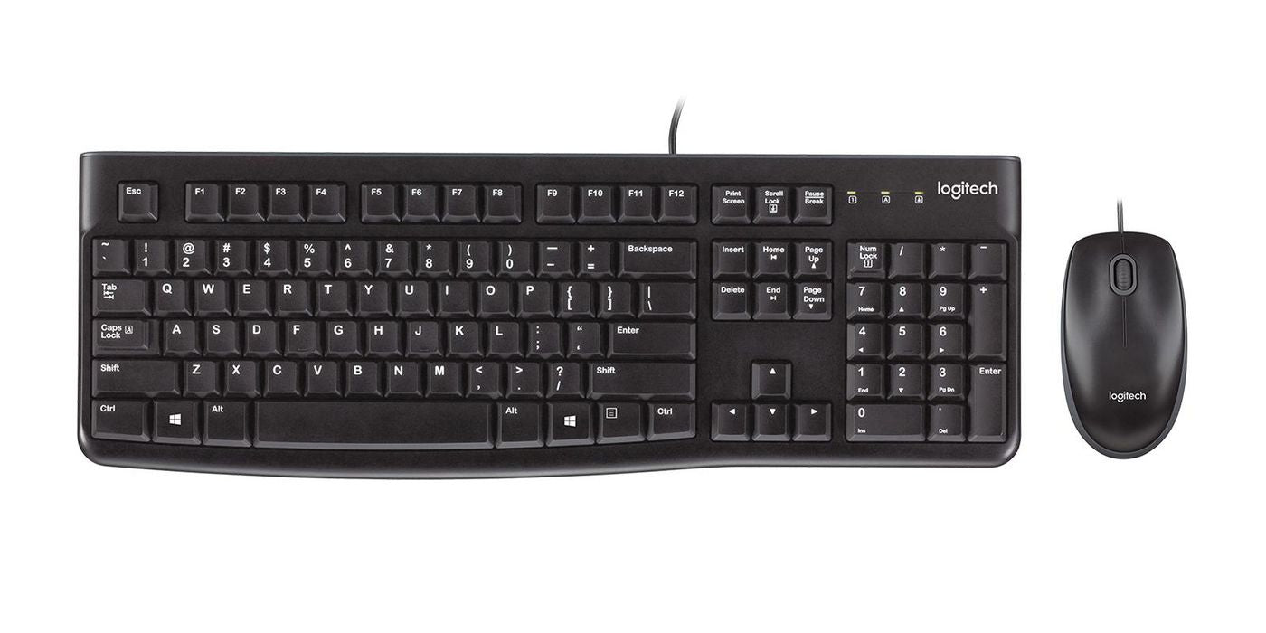 Logitech MK120 – Tastatur-Maus-Set – kabelgebunden – QWERTY (US-INT) – spritzwassergeschützt – Schwarz