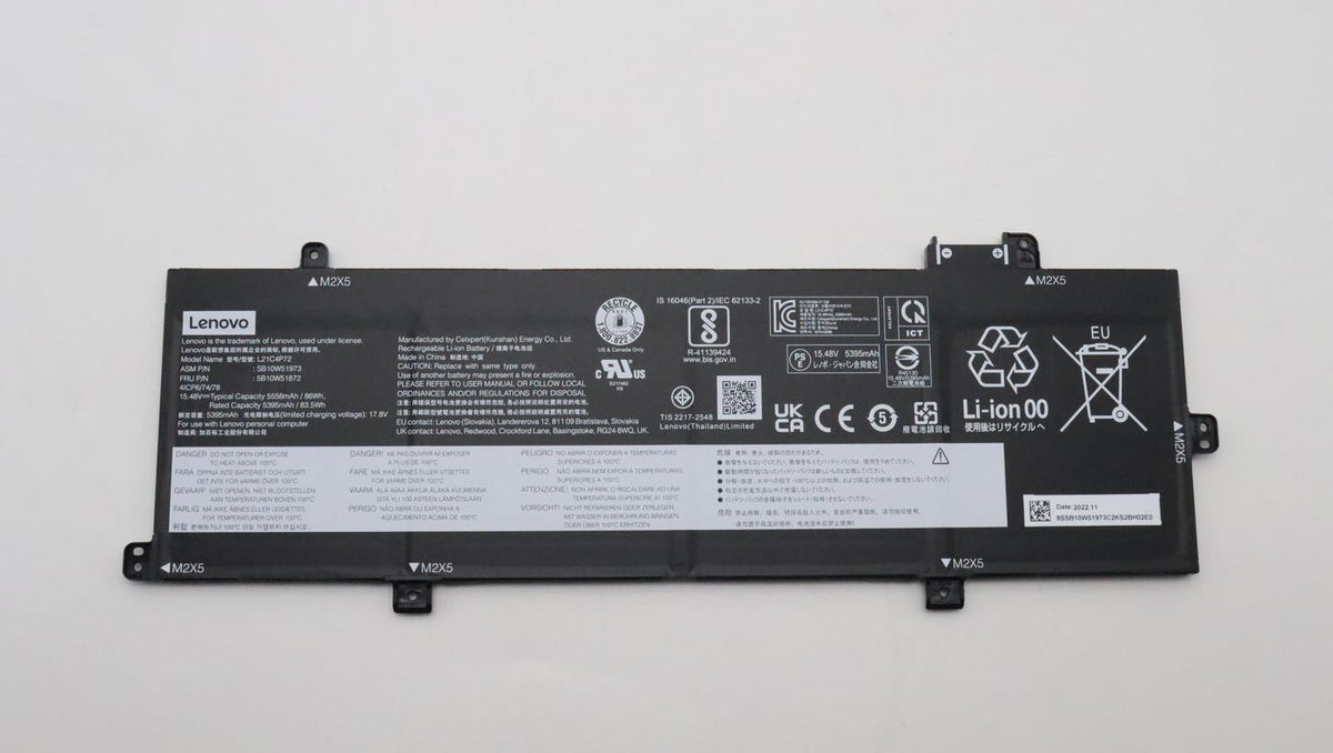 Lenovo Notebook-Akku – für Lenovo ThinkPad – 86 Wh, 15,48 V (4 Zellen) – Schwarz