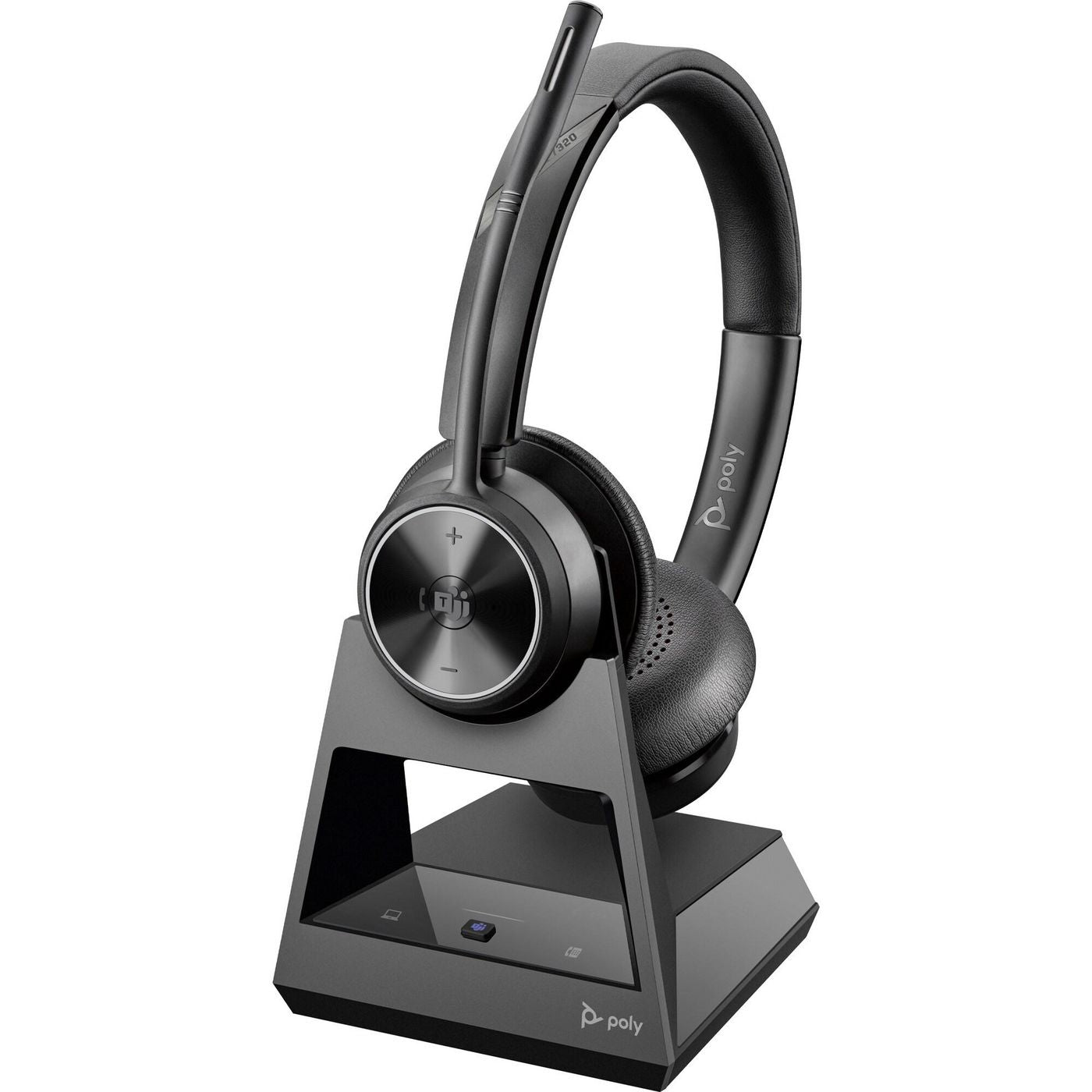 HP Poly Savi 7320 Office-Headset – On-Ear, Stereo, DECT, mit Ladestation, Schwarz