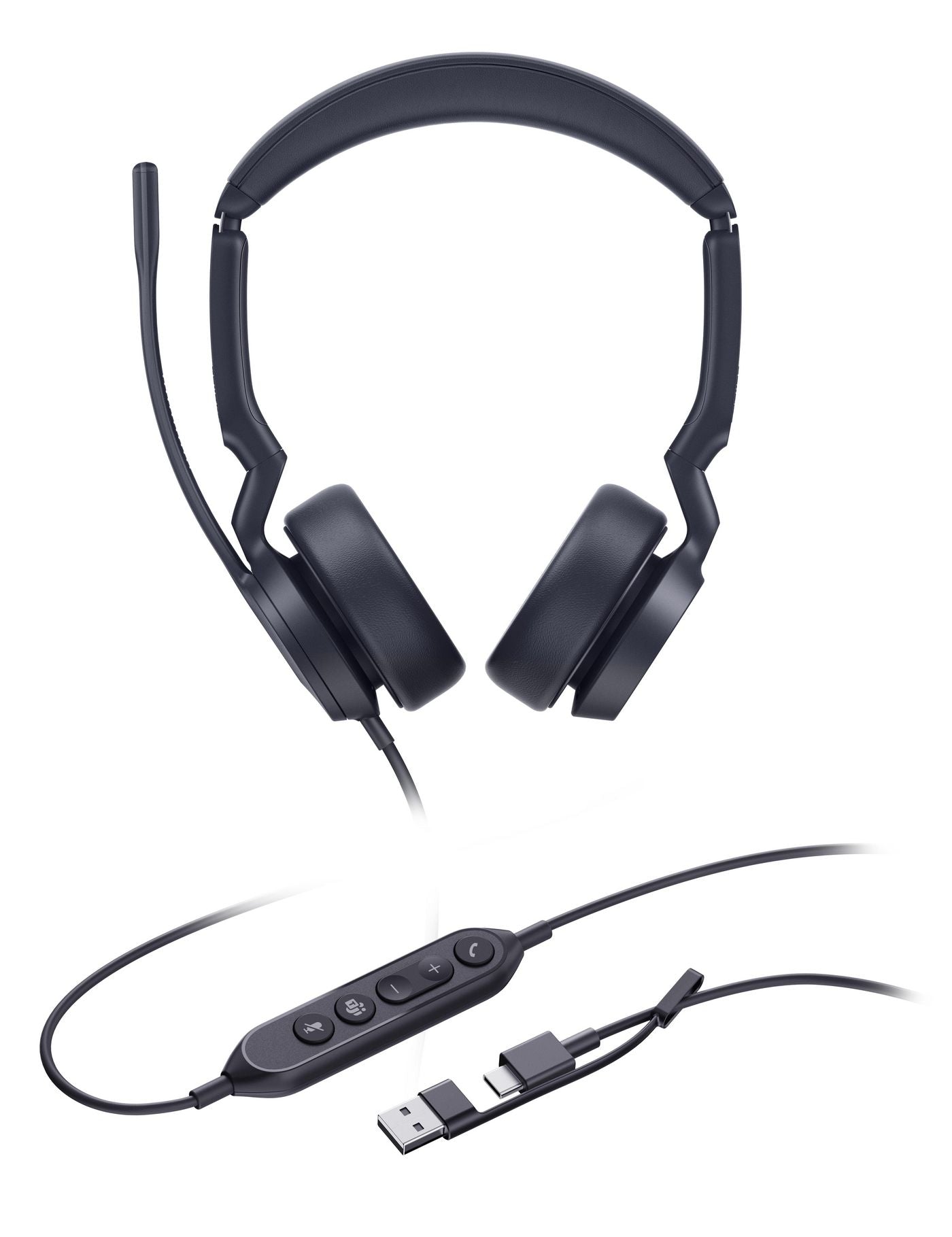 Yealink UH44 Dual Teams USB-C/A Office-Headset – On-Ear, Stereo, Kabelgebunden, USB-C/USB-A, mit Tragetasche, Schwarz