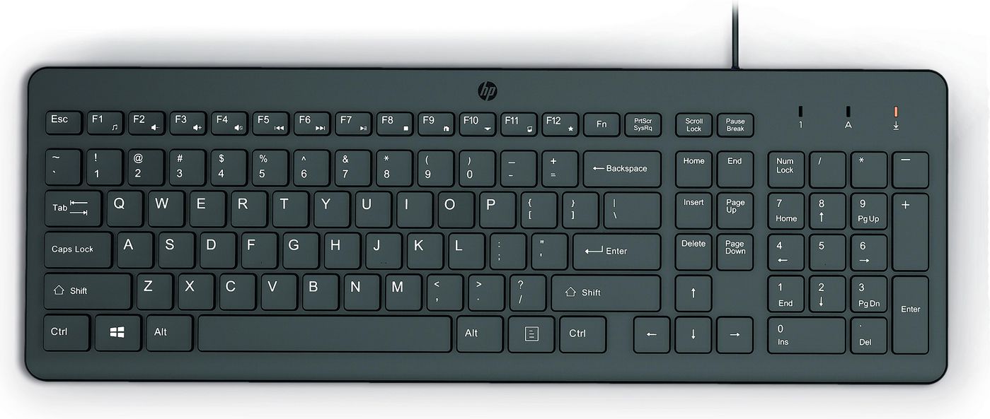 HP 150 – Tastatur, kabelgebunden (USB-A), Fullsize (mit Ziffernblock), Schwarz – für Windows 10 & Windows 11