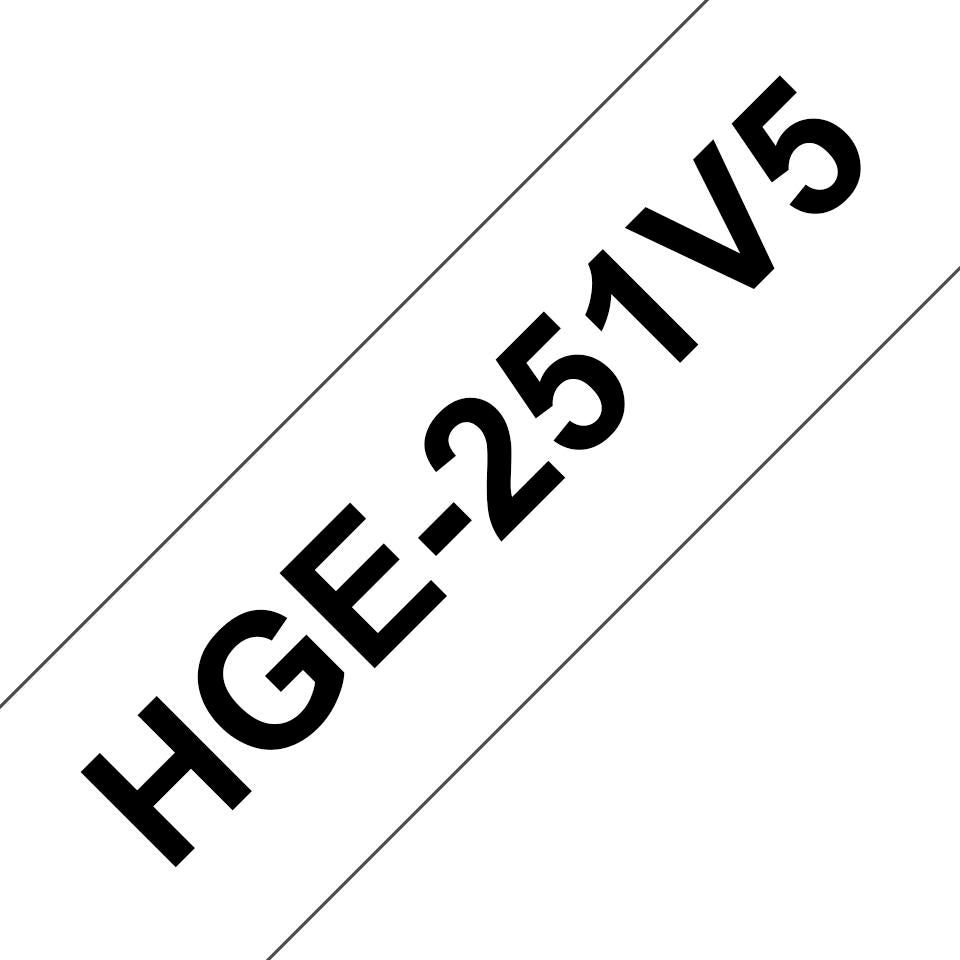 Brother HGe – 24 mm × 8 m, weiss, schwarz – für P-touch: 9500PC, 9700PC, 9800PCN, usw. – HGe-251V5, 5 Stück
