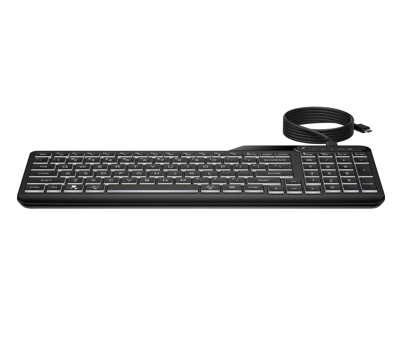 HP 400 – Tastatur, kabelgebunden (USB-A/USB-C), Fullsize (mit Ziffernblock), beleuchtet, schwarz