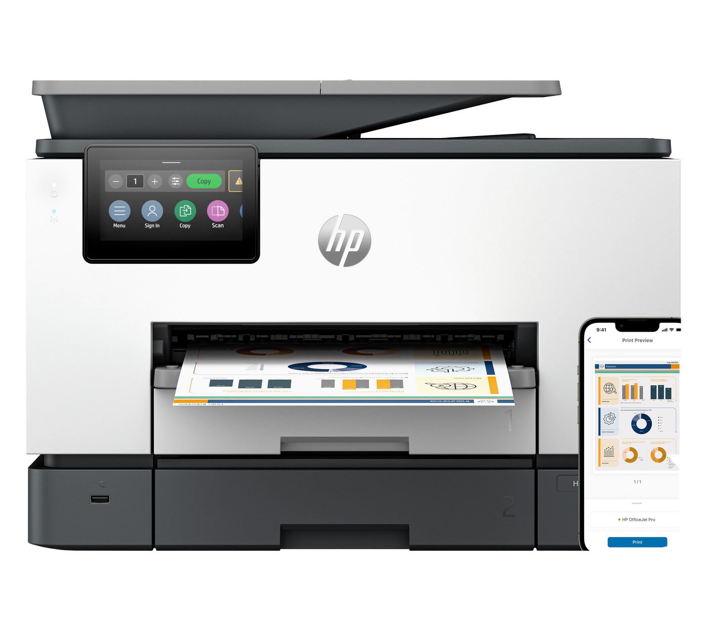 HP Officejet Pro 9130B – Farbtintenstrahl-Multifunktionsdrucker, A4, 4-in-1, Duplex, ADF, WLAN/LAN, AirPrint