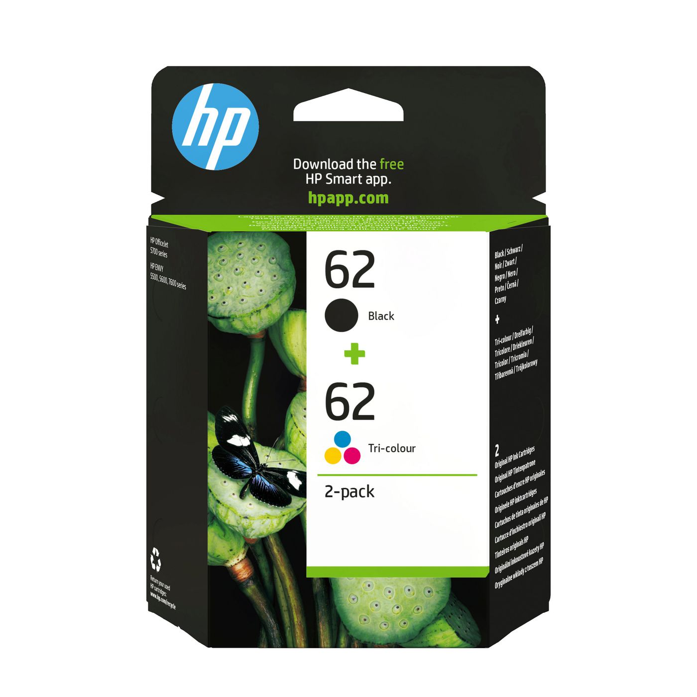 HP 62 Tintenpatronen-Multipack, Schwarz/Dreifarbig (Original) – für Envy, OfficeJet