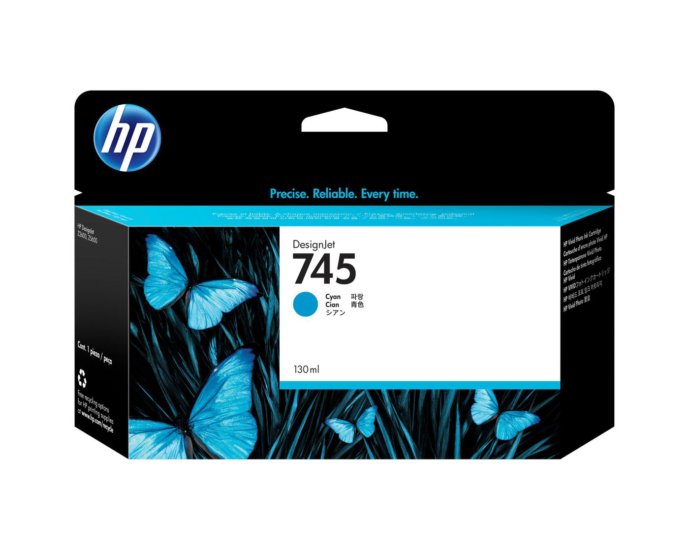 HP Tintenpatrone 745, cyan, ca. 130 ml – für Tintenstrahldrucker, Multifunktionsgeräte