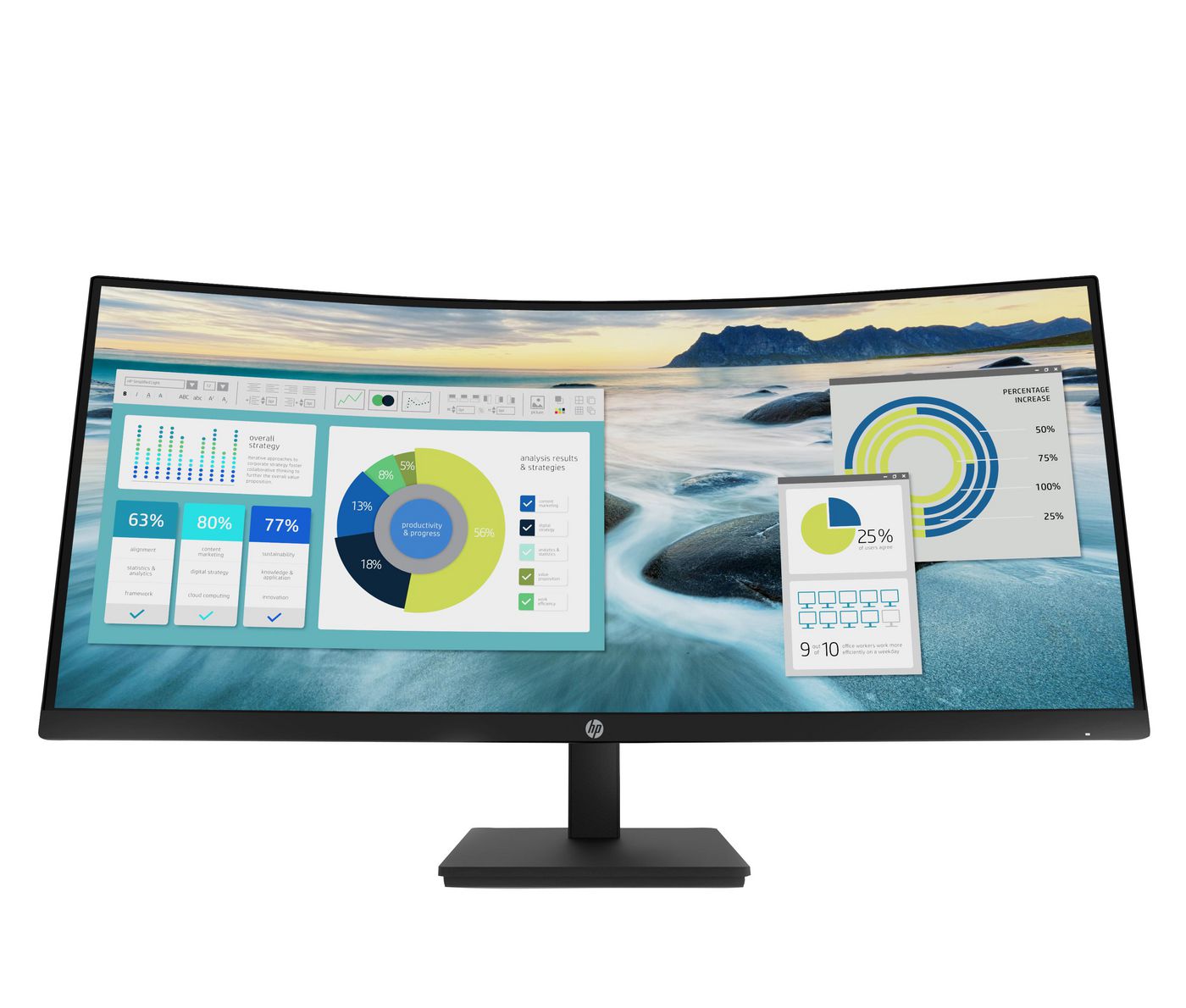 HP P34hc G4 – Monitor, 34", 3440 × 1440 (Wide Quad HD), VA, 60 Hz, 250 cd/m², VESA 100 × 100, Schwarz