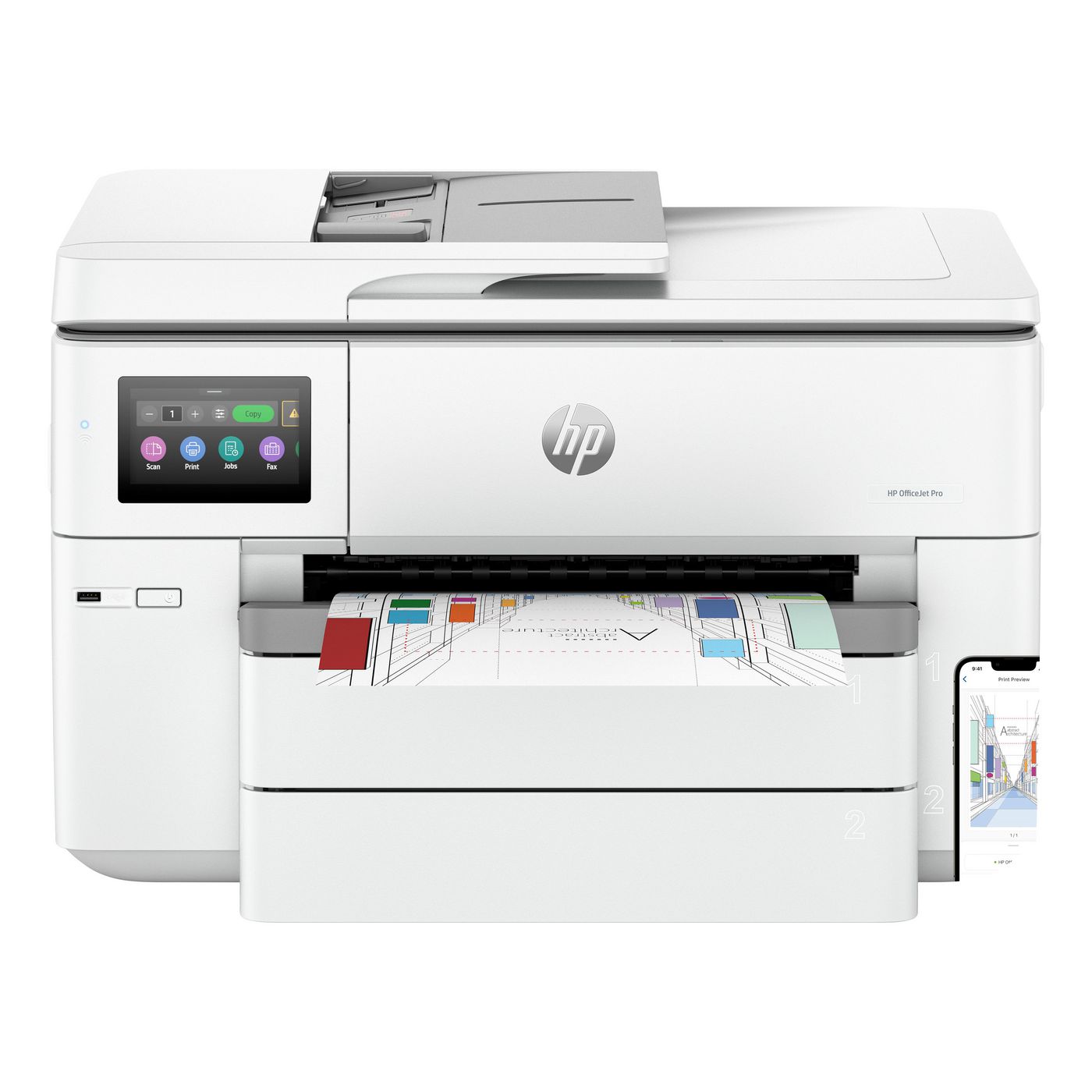 HP OfficeJet Pro 9730e Wide – Farbiges Tintenstrahl-MFP A3 – USB/LAN/WLAN – Duplex, Duplex-ADF – 22 S./Min. S/W