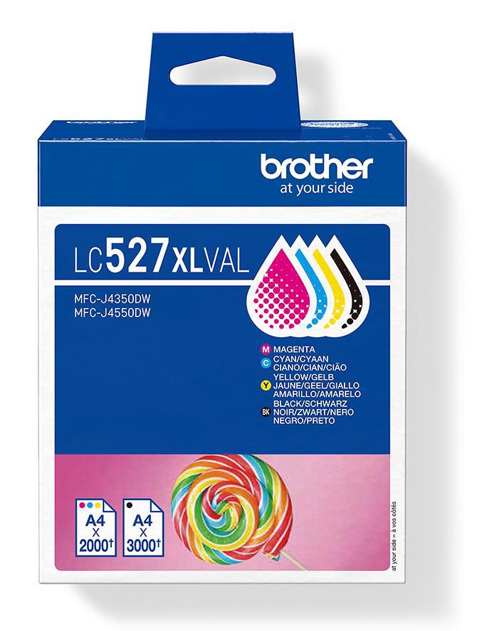 Brother LC527XL Multipack (4er-Pack), CMYK (XL), bis 3000 Seiten, für MFC-J4350DW/MFC-J4550DW