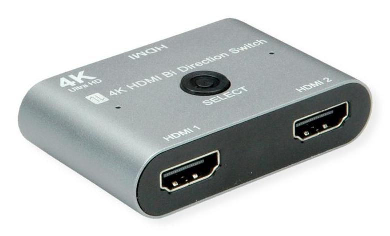 VALUE HDMI Switch, 2× HDMI In / 1× HDMI Out, 4K@60 Hz, bidirektional, HDR, Schwarz/Silber