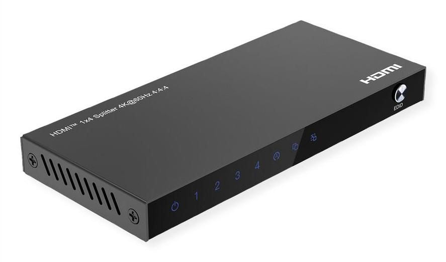 VALUE HDMI-Splitter, 1× HDMI Eingang / 4× HDMI Ausgänge, 4K@60 Hz, HDR, HDCP 2.2, EDID, Schwarz