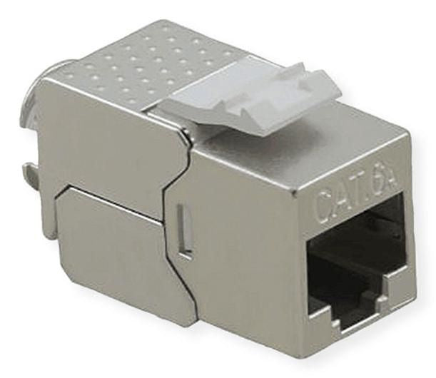 VALUE 26.99.0376 Keystone Cat6A STP – RJ‑45 Buchse, Flach, Edelstahl, 20×37×22,5 mm