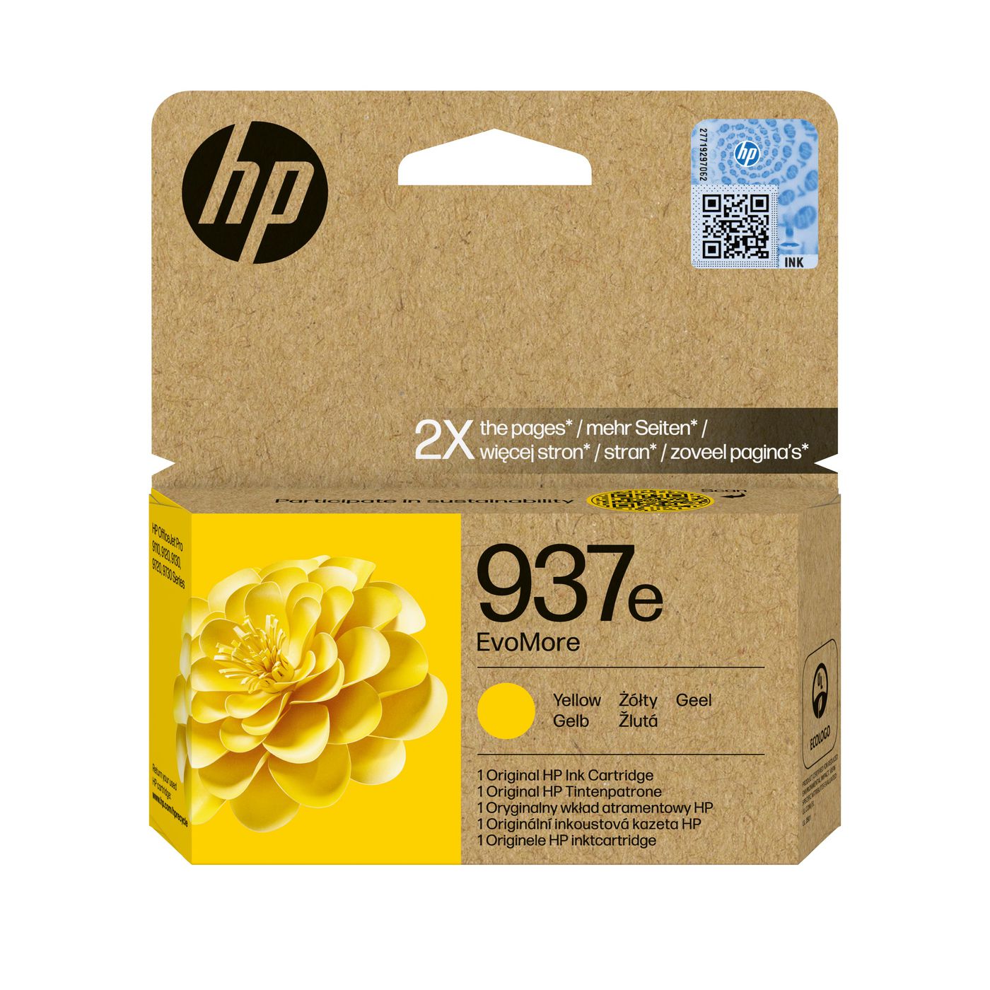 HP 937E EvomoreXL Gelb Tintenpatrone (Original) – 1'650 Seiten – für HP OfficeJet Pro 9120e/9130e/9720…
