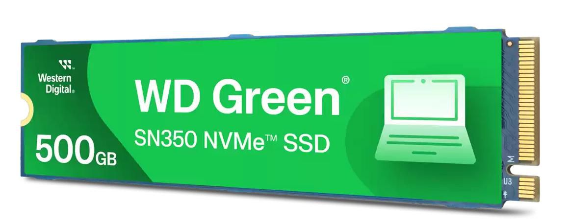 Western Digital Green SN350 – 500 GB M.2 2280 NVMe (PCIe 3.0 x4), 2400/1500 MB/s, TLC