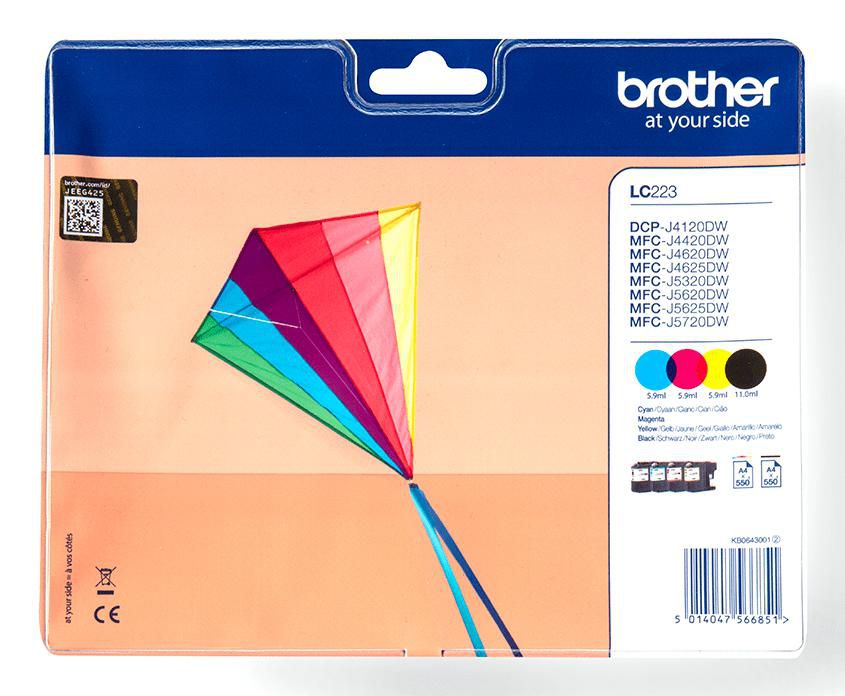 Brother Tintenpatronen-Multipack LC223, CMYK, 4er-Pack – für MFC-J480DW, MFC-J4620DW, DCP-J562DW und andere