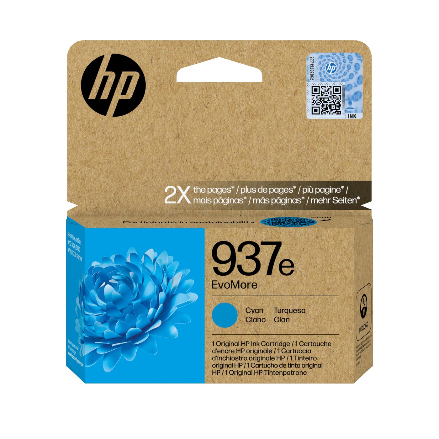 HP 937EXL Cyan Tintenpatrone (Original) – 1'650 Seiten – für OfficeJet Pro 9120e/9130e, 9110b/9120b/9130b …