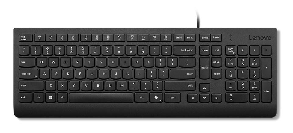 Lenovo Essential Keyboard Universal – Tastatur – Membran, kabelgebunden – USB‑A – QWERTY (US‑INT) – Schwarz