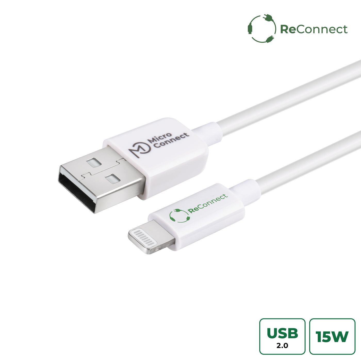 Microconnect Kabel – USB‑A auf Lightning 0,5 m, Weiss – für iPhone/iPad