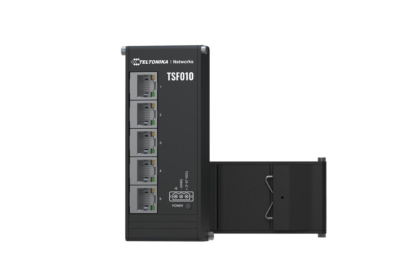 Teltonika TSF010 – Switch – 5×Fast Ethernet, DIN-Schiene, Schwarz
