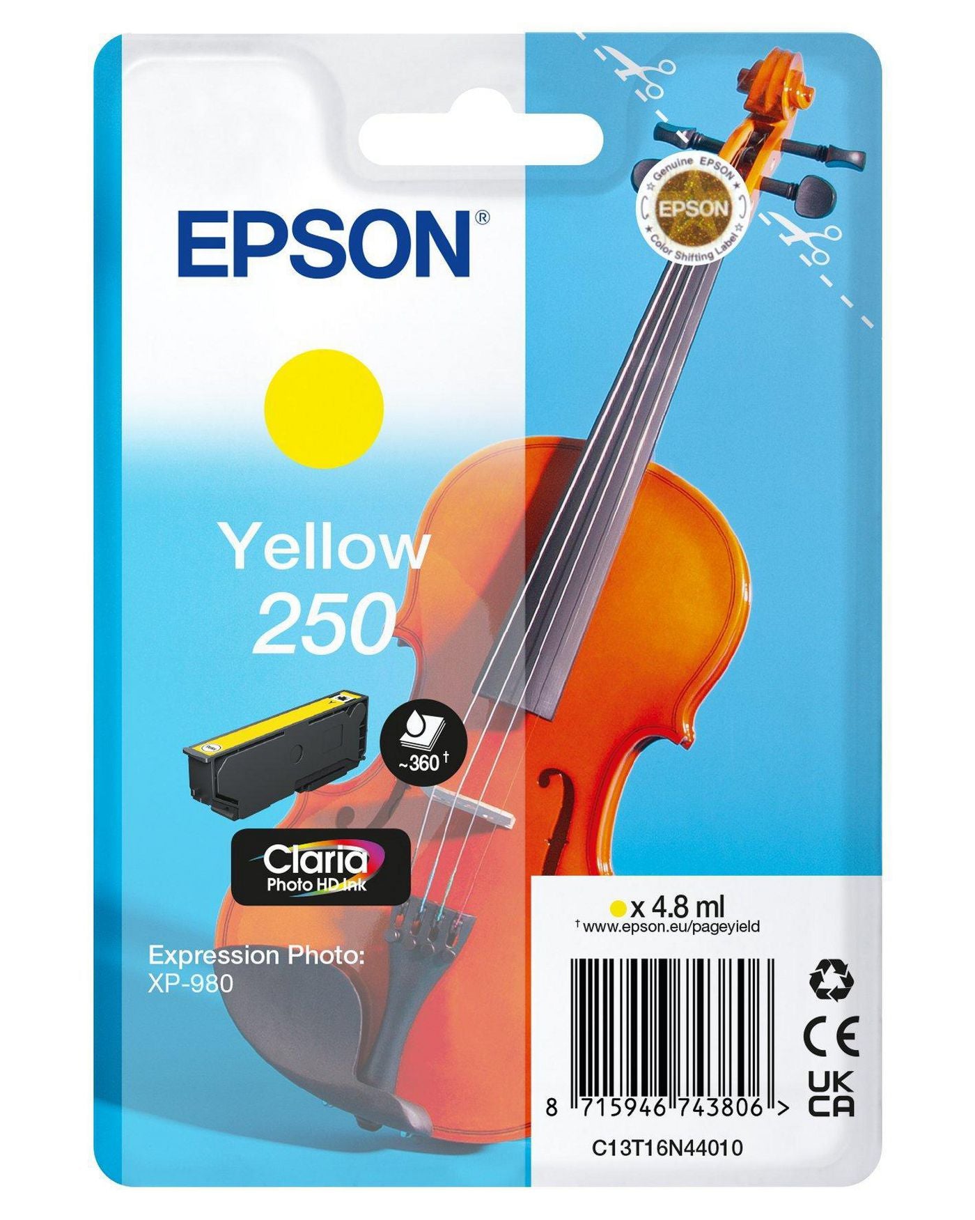 Epson 250 Claria Photo HD Gelb Tintenpatrone (Original) – 4,8 ml – für Expression Photo XP‑980