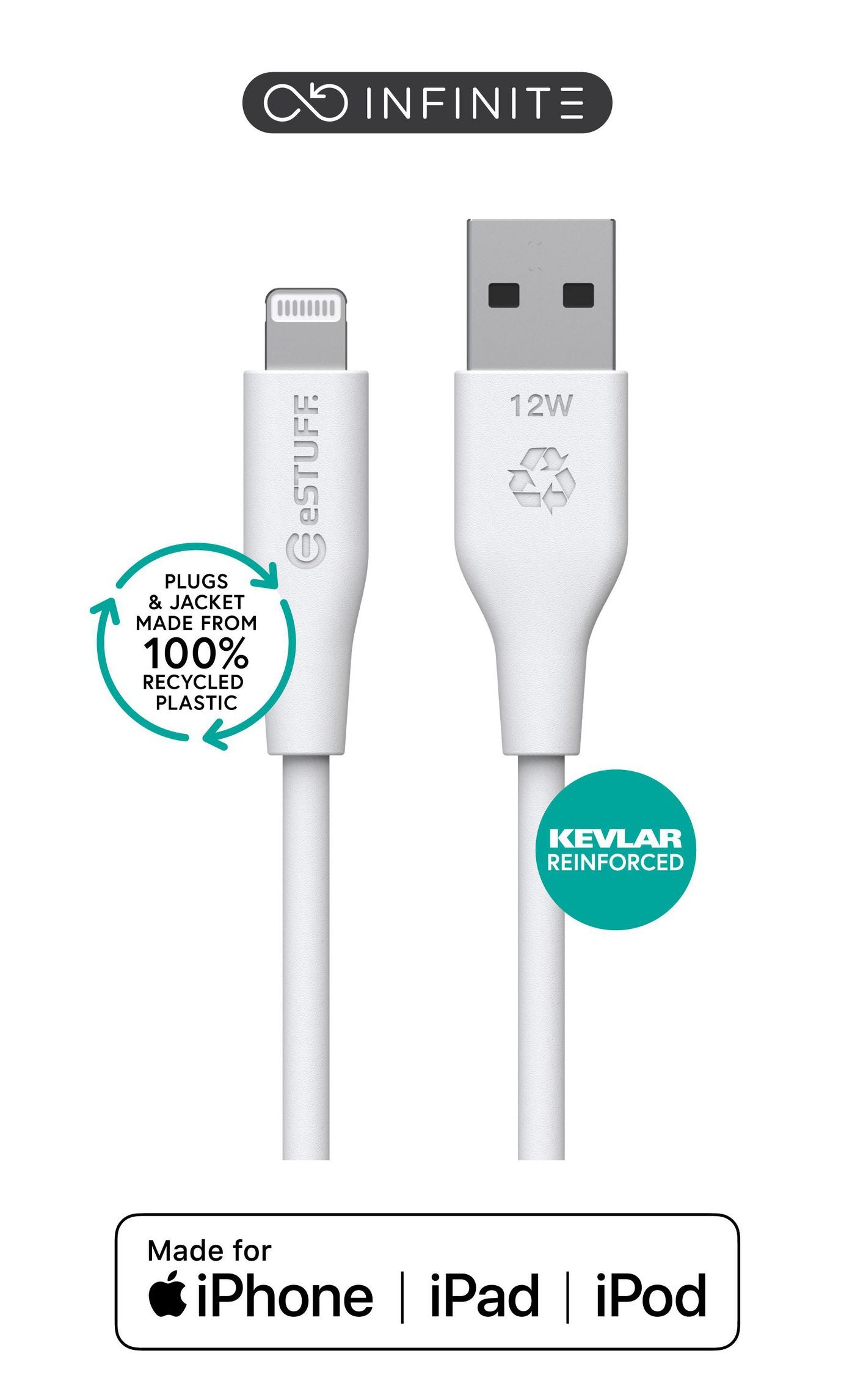 eSTUFF Kabel – USB‑A auf Lightning 2 m, MFi zertifiziert, 12 W, Weiss – für iPhone/iPad