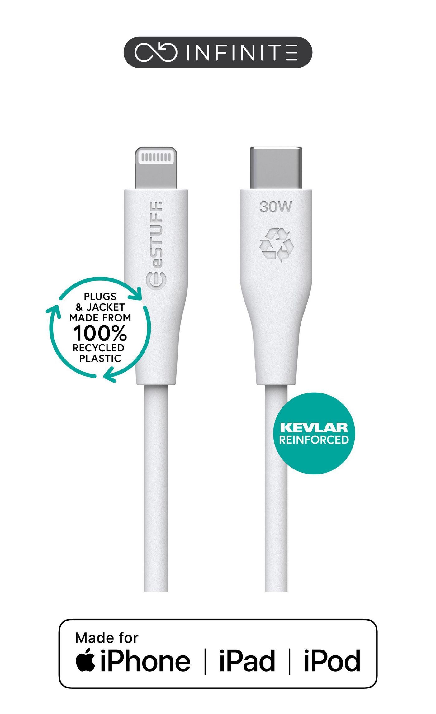 eSTUFF Kabel – Lightning auf USB‑C 1 m, MFi zertifiziert, Weiss – für iPhone/iPad