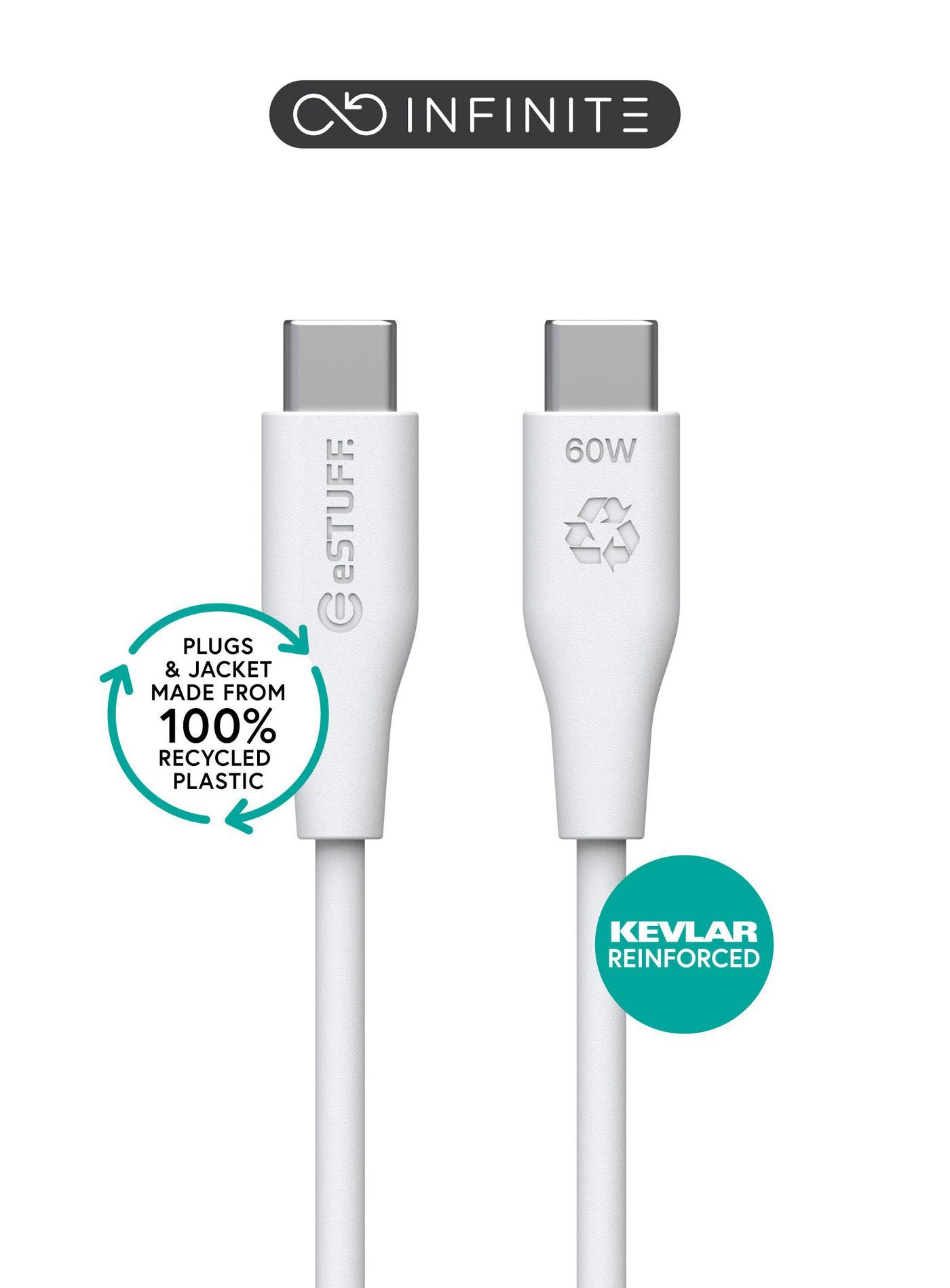 eSTUFF USB-Kabel – USB-C auf USB-C – USB 2.0 (480 Mbit/s) – 2 m – PD 60 W – Weiss – für USB-C Geräte