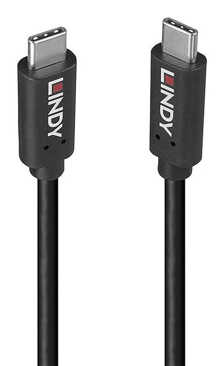 Lindy USB-C auf USB-C Kabel – USB 3.2 Gen 2x2 (20 Gbit/s) – 0,5 m – PD 100 W – Schwarz