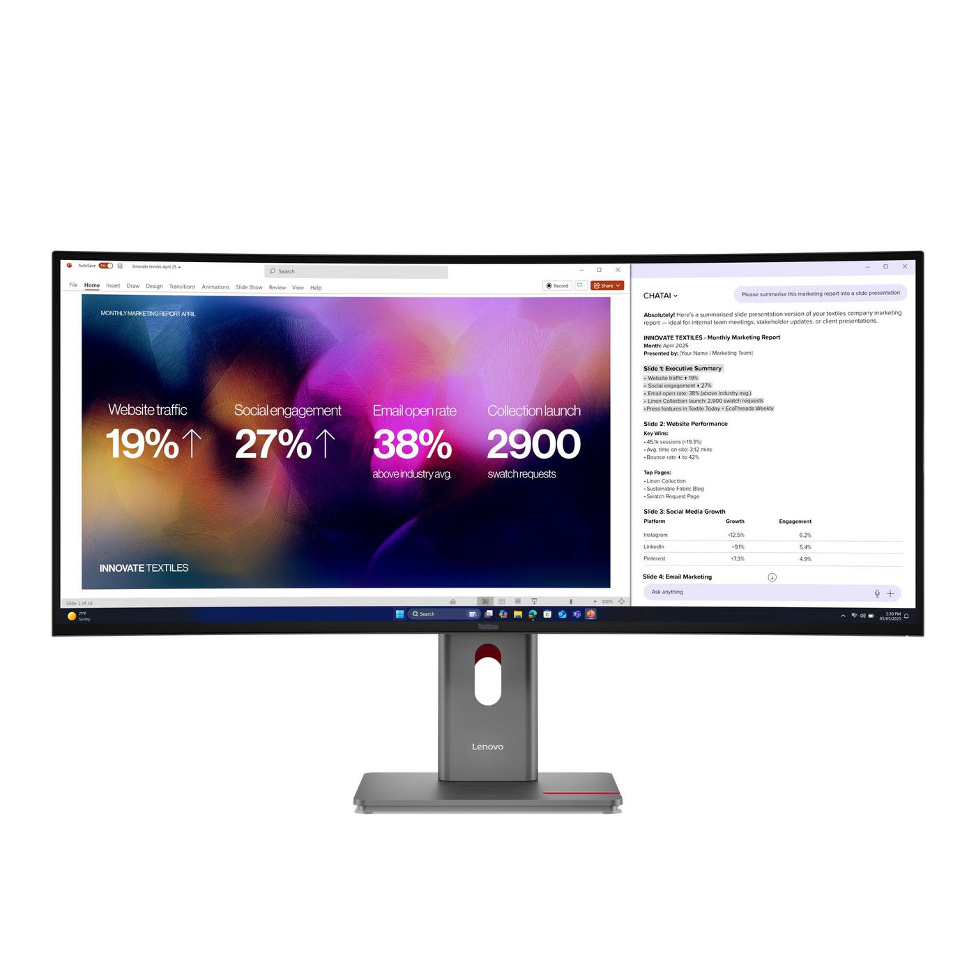 Lenovo ThinkVision P40Wd-40 – 39,7" Curved, 5120 × 2160, IPS, 120 Hz, Thunderbolt 4, LAN, HDR10