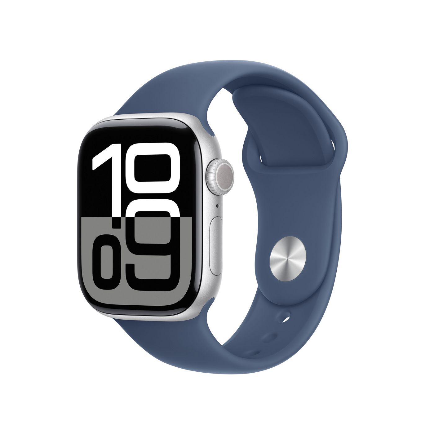 Apple Watch Series 10 42 mm GPS – Aluminium Silber, Sportarmband, Denim, M/L, 50 m, für iPhone