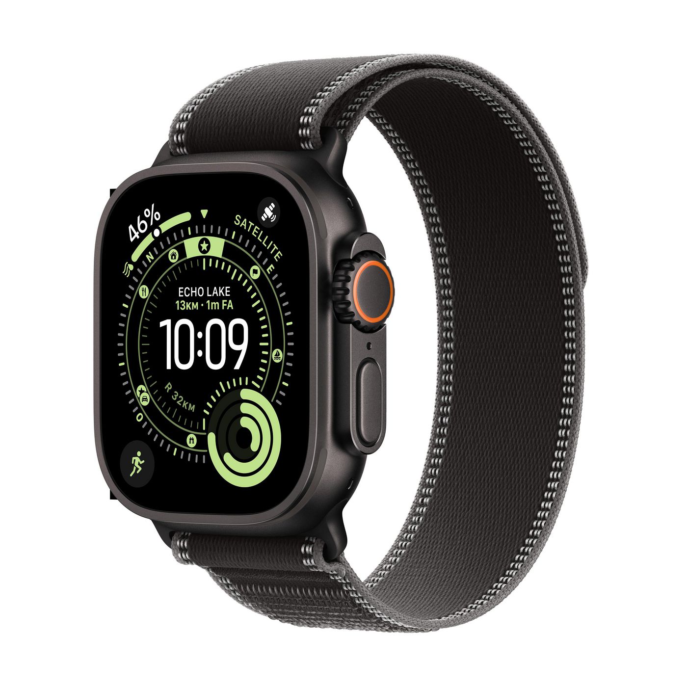 Apple Watch Ultra 3 49 mm GPS + Cellular – Titan Schwarz, Trail Loop, Schwarz/Anthrazit, M/L, 100 m, für iPhone