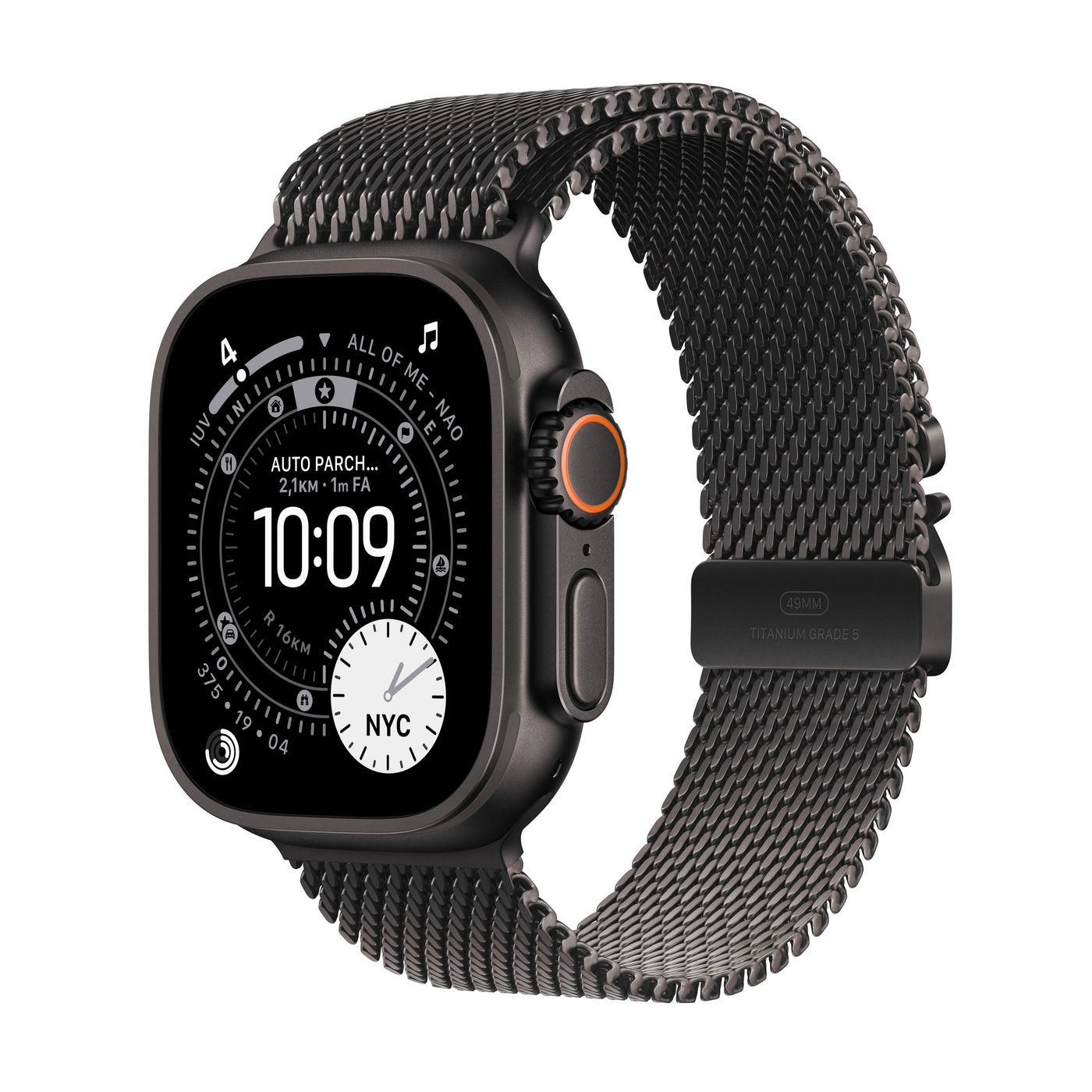 Apple Watch Ultra 3 49 mm GPS + Cellular – Titan Schwarz, Milanese Loop, M, 100 m, für iPhone