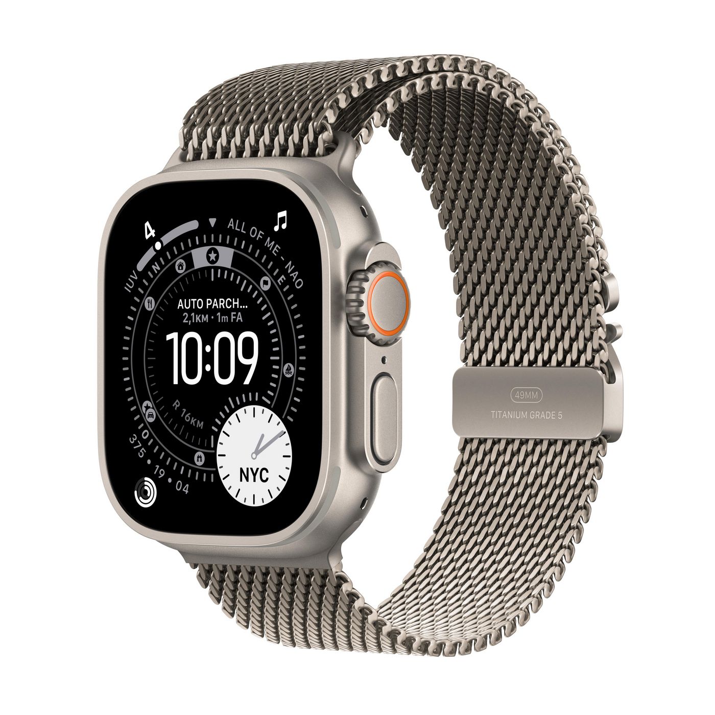 Apple Watch Ultra 3 49 mm GPS + Cellular – Titan, Milanese Loop, Titan, M, 100 m, für iPhone