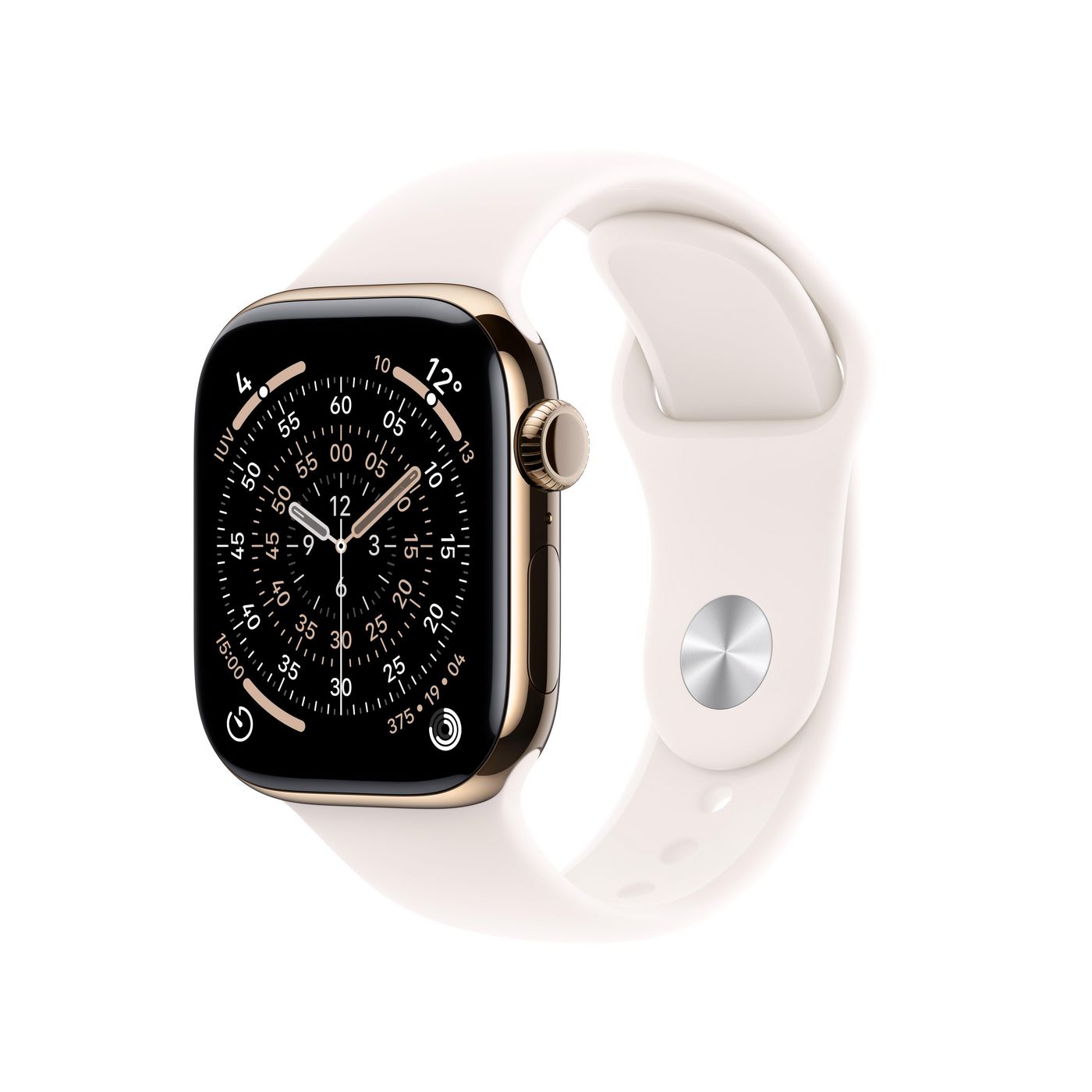 Apple Watch Series 11 46 mm GPS + Cellular – Titan Gold, Sportarmband, Light Blush, M/L, 50 m, für iPhone