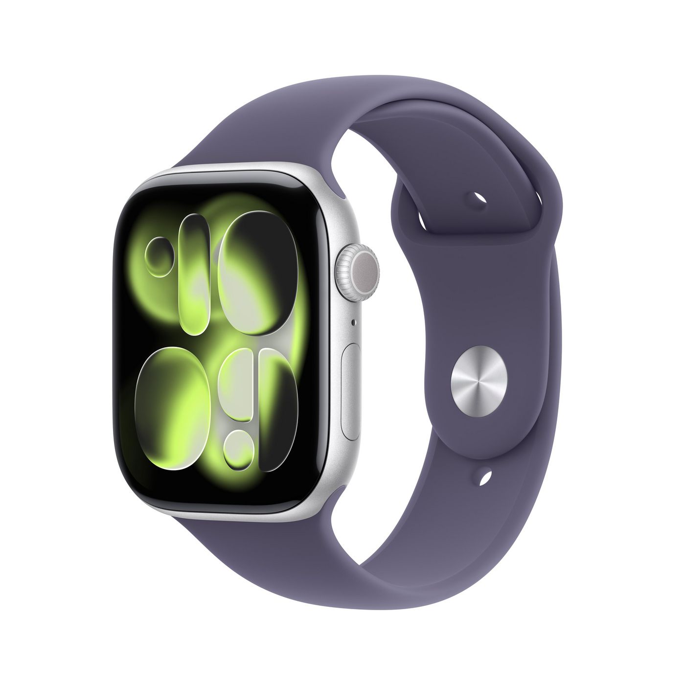 Apple Watch Series 11 46 mm GPS – Aluminium Silber, Sportarmband, Purple Fog, M/L, 50 m, für iPhone