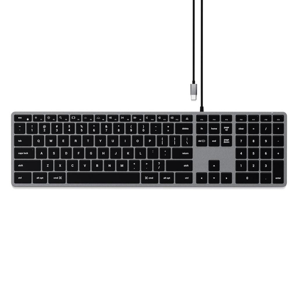 Satechi Slim W3 – Tastatur – kabelgebunden – USB‑C – QWERTZ (CH) – beleuchtet – Aluminium, Schwarz