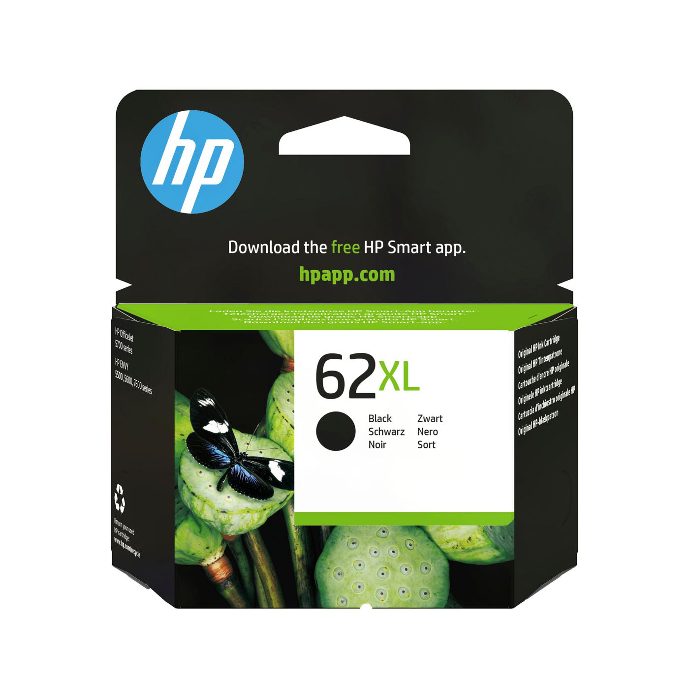 HP 62XL Schwarz Tintenpatrone (Original) – 600 Seiten – für Envy 5540/5542/5543, OfficeJet 200/250