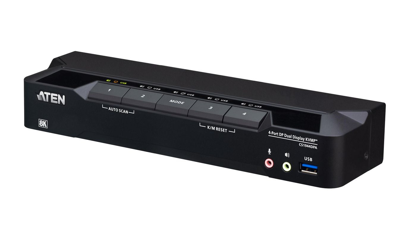 ATEN 4-Port DisplayPort Dual-View KVM-Switch – 7680 × 4320/60 Hz, USB 3.0-Hub, Audio