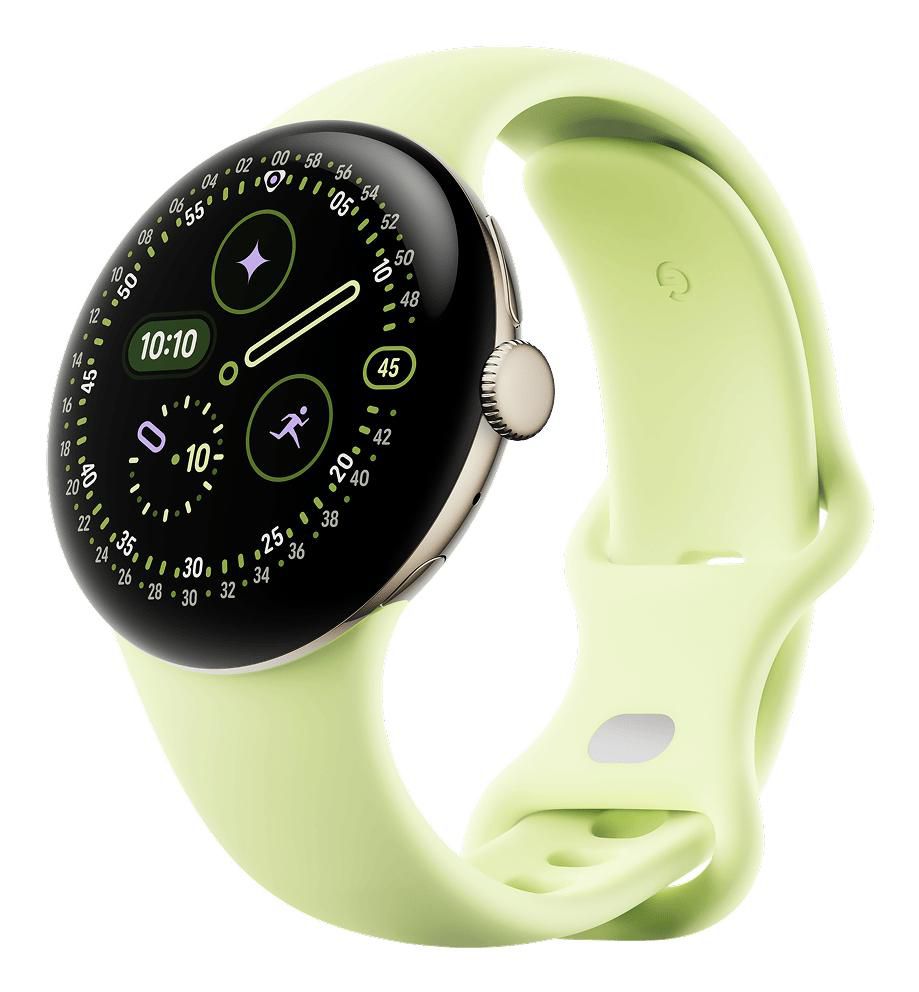 Google Pixel Watch 4 41 mm GPS – Aluminium Gold, Sportband, Grün, S/L, 50 m